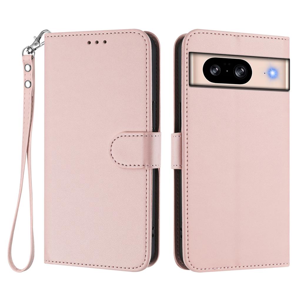 For Google Pixel 8 Leather Case Wallet Stand Phone Cover with Wrist Strap