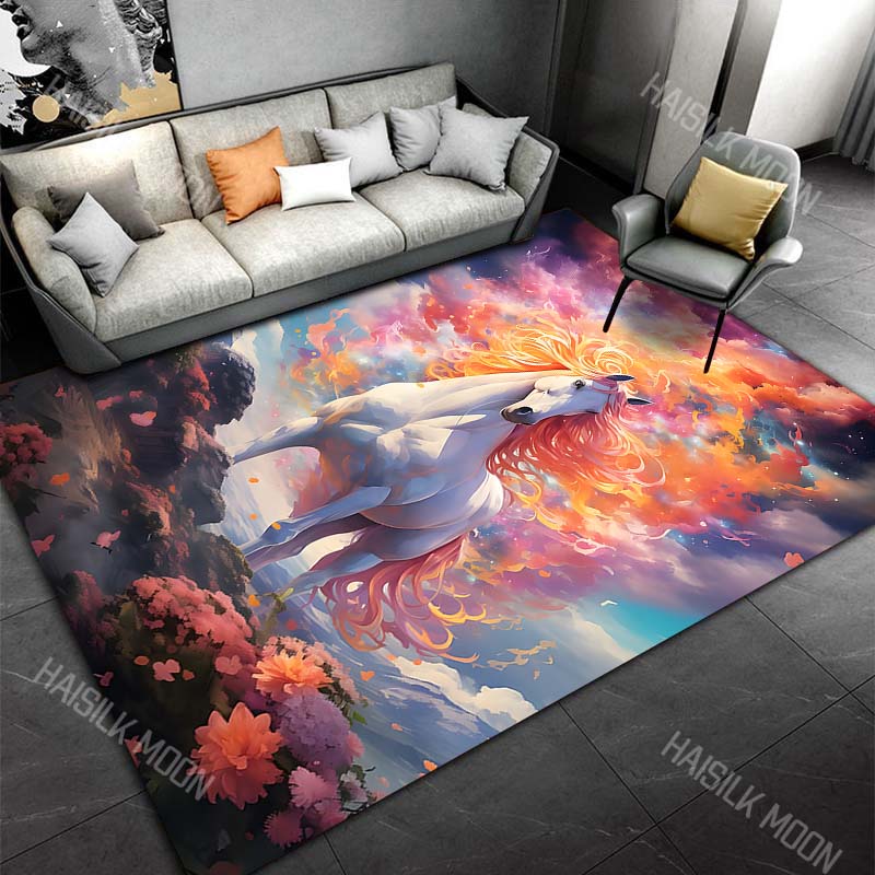 

White horse and colorful clouds Print Carpet Rug for Living Room Bedroom Sofa Doormat Home Decor Non-slip Floor Mat 40x60cm