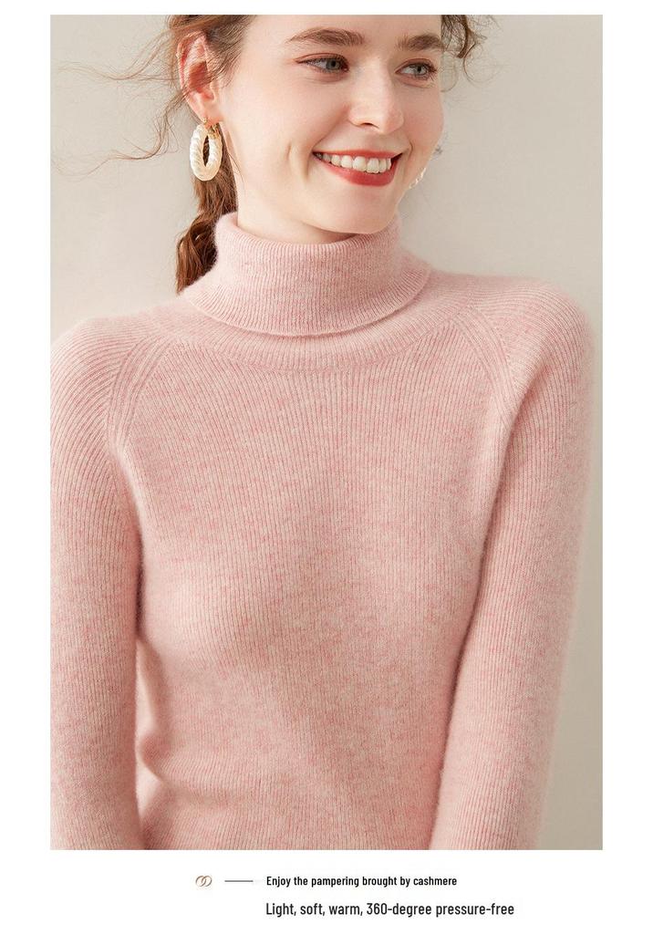 Women's Slim Fit Cashmere High Neck Ribbed Sweater – Warm Knit Base Layer Pullover