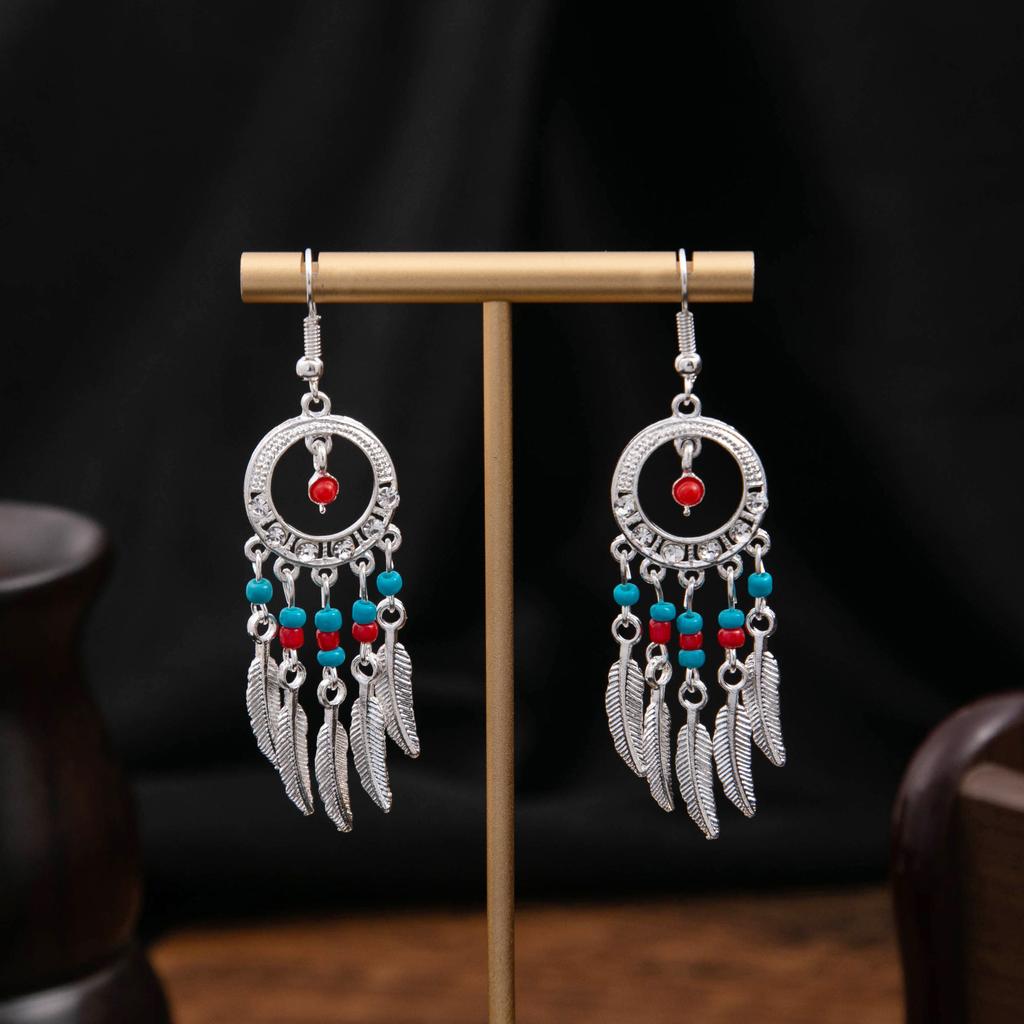 Europe, America, Bohemian Ethnic Style Stud Earrings, Long Fringed Metal Earrings, Fashion, Exotic Style Earrings Wholesale