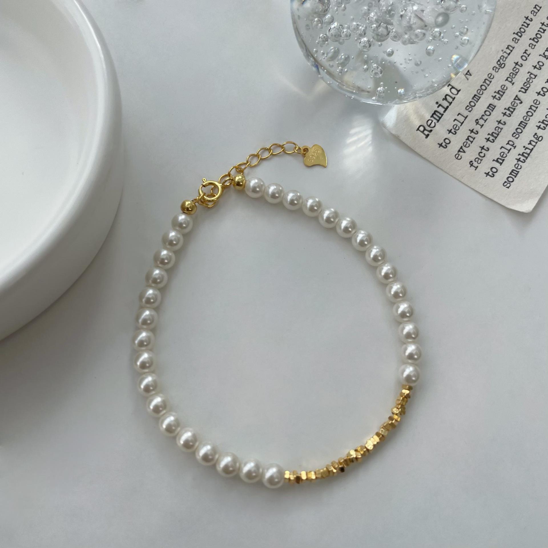 

Позолоченный набор из стерлингового серебра 925 пробы с жемчугом для женщин (ожерелье и браслет)