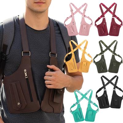 Luxury Design Men's Tactical Vest Bag High Quality PU Leather Man Chest Bag Phone Pouch Vintage Design Underarm Back Pack Bags