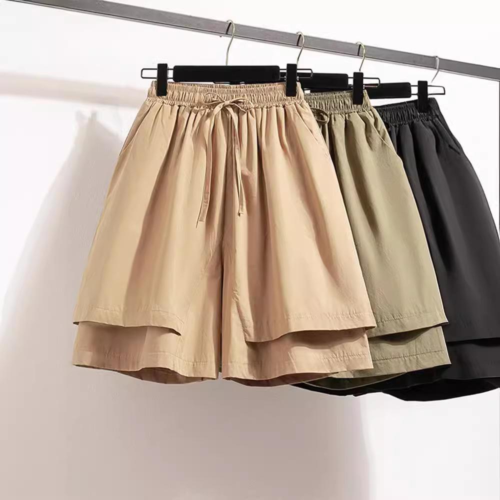 2024 Summer Plus Size Women's Elastic High Waist A-line Loose Casual Shorts