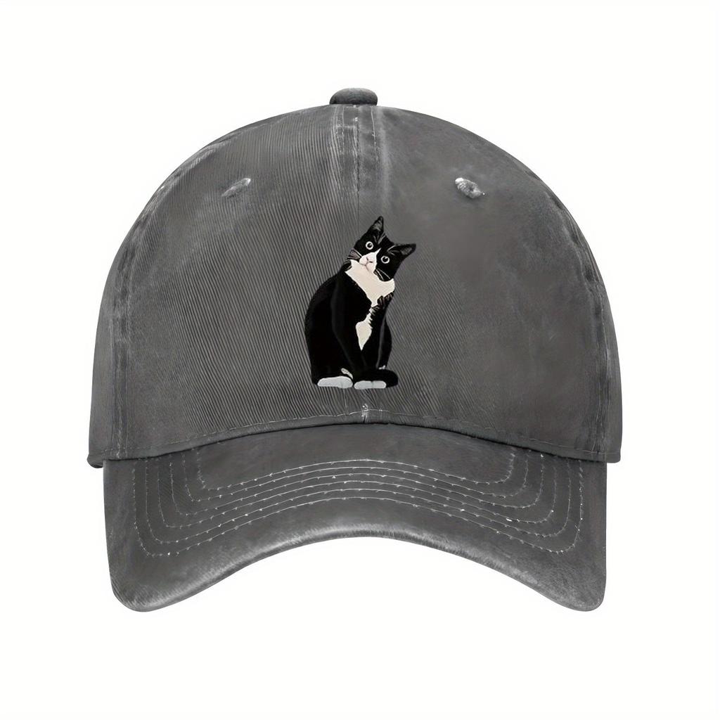 Black Cat Sitting Graphic Baseball Cap Unisex Polyester Casual Adjustable Summer Sun Hat Pets Owner Caps