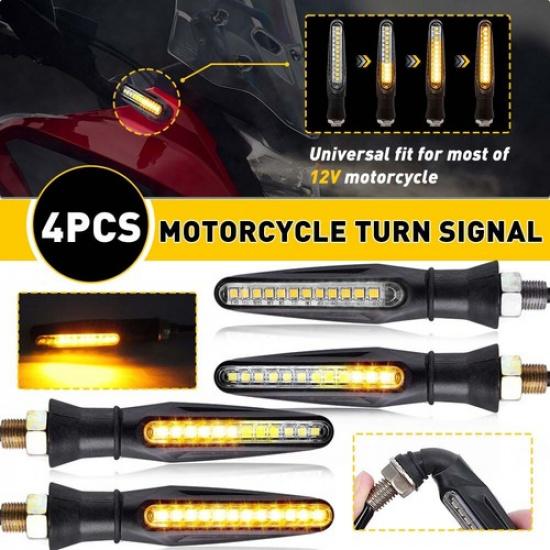 4x Flowing LED Motorcycle Turn Signals Light Blinker Indicator Tail Lights Amber