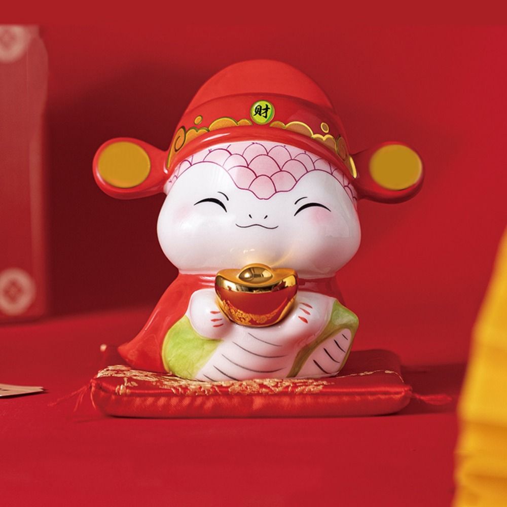 

Cartoon Zodiac Snake Statue Creative Ceramic Piggy Bank God of Wealth Decoration