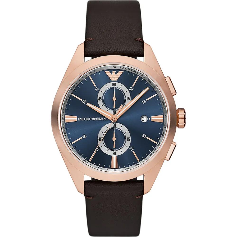 Emporio Armani Claudio Blue Brown Leather Men s Quartz Chronograph Watch AR11554 синий