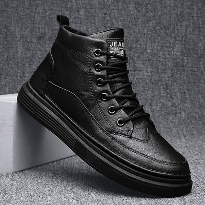 Męskie Botki WiosnaJesień Brytyjski Styl Wysokie Wodoodporne Buty Codzienne Czarna Skóra Platforma Motocyklowe Botki Zapatillas De Hombre