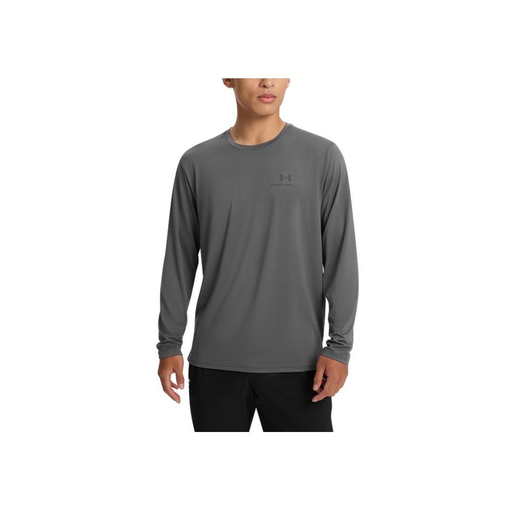 Under Armour UA Vanish Energy Logo Print Crew Neck Long Sleeve T-Shirt Men Tops Gray 1385418-025