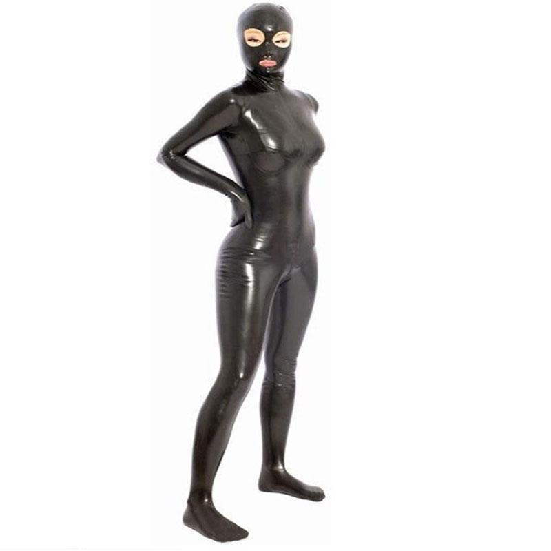 Sexy Damen Reißverschluss Offener Schritt Body Latex Glänzend Catsuit Elastisch Sexy Eng Faux Leder Bandage Bodycon Jumpsuit Cosplay F120
