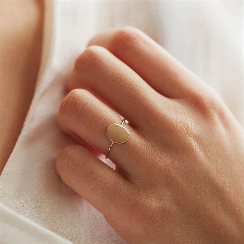 eManco Women's Gold-Plated Stainless Steel Geometric Oval Ring