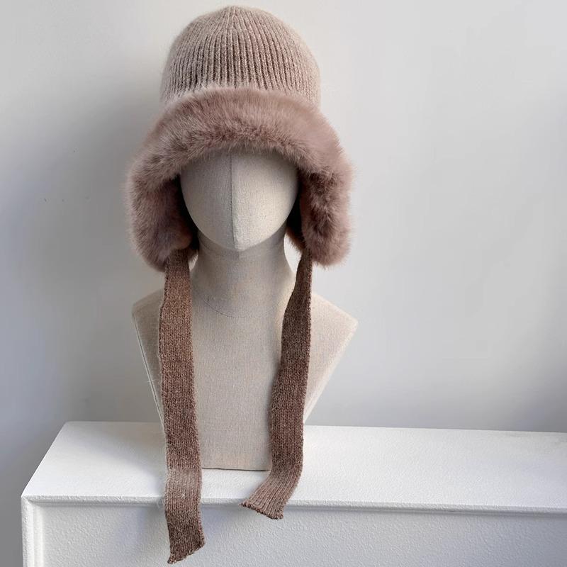 Rabbit plush knitted ear protection hat parent child winter cycling hat plus velvet windproof and cold resistant warm woolen hat cold hat winter