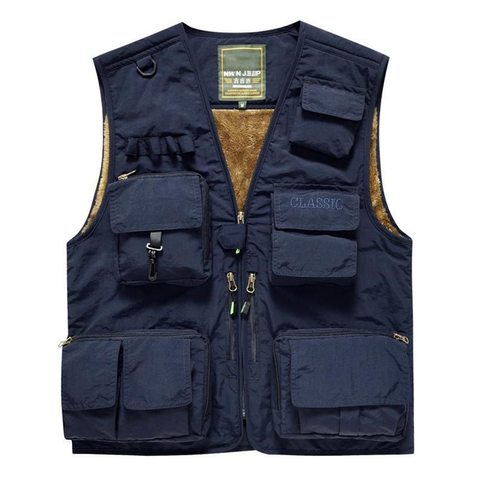

Oversized Thickening Fleece Multi-pocket Warm Vest for Outdoor Photography Hiking Fishing Navy M#1