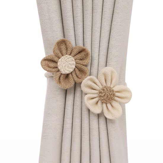 Handmade Crochet Flower Curtain Tieback, No Drilling Window Curtain Holders Ties Backs, Decorative Drape Curtain Holdbacks for Home Bedroom