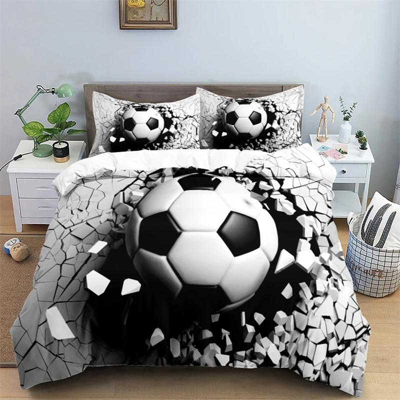 Fotboll Sängkläder Set 3D Fotboll Barn Påslakan Enkelt Dubbelt Sport Pojke Hemtextil Täcke Nordiska Överdrag för Säng King Full