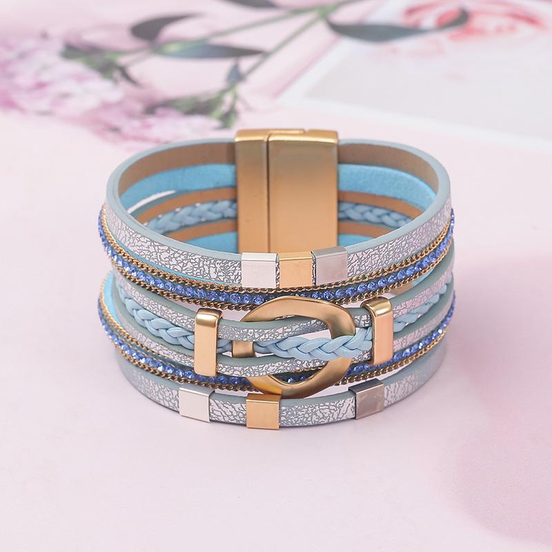 Boho Round Braided Leather Bracelet for Women Men Vintage Multilayer Wrap Wide Bangles Party Jewelry Gifts
