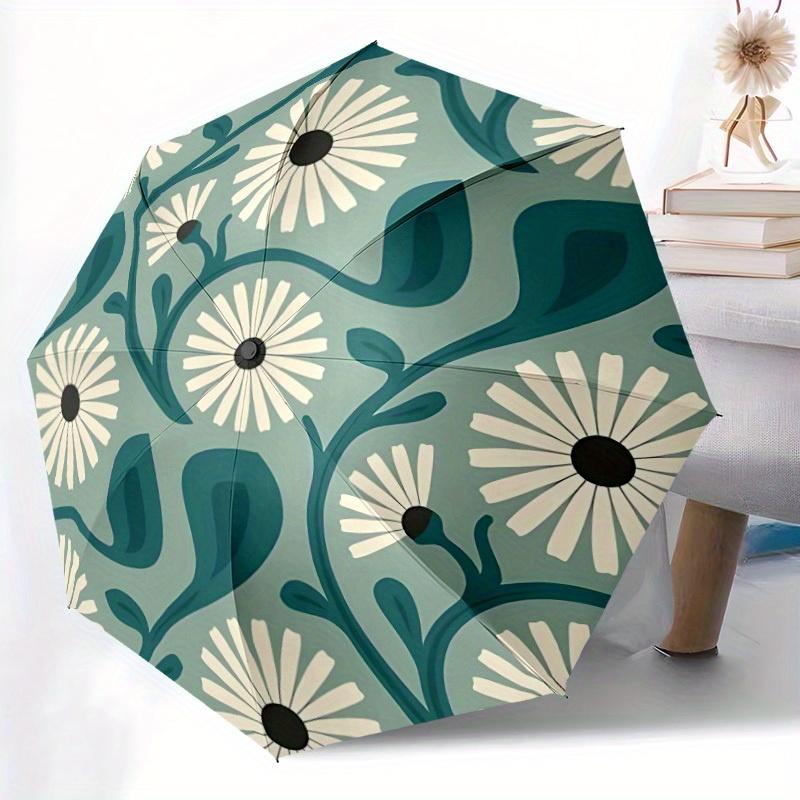 1pc Floral Pattern Automatic Open/close Folding Compact Umbrella, 8-Rib Sturdy Canopy, Lightweight Portable, Everyday Use, Gift, Outdoor Umbrella, Tra