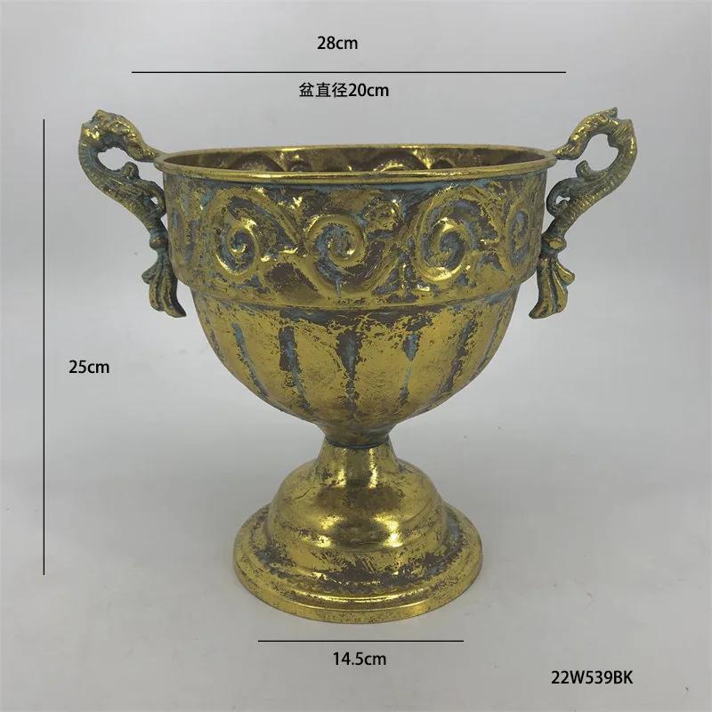 Classical Retro Iron High Footed Cup Flower Set Retro Vintage Metal Home Decoration Flowerpot European Wedding Vase Ornaments