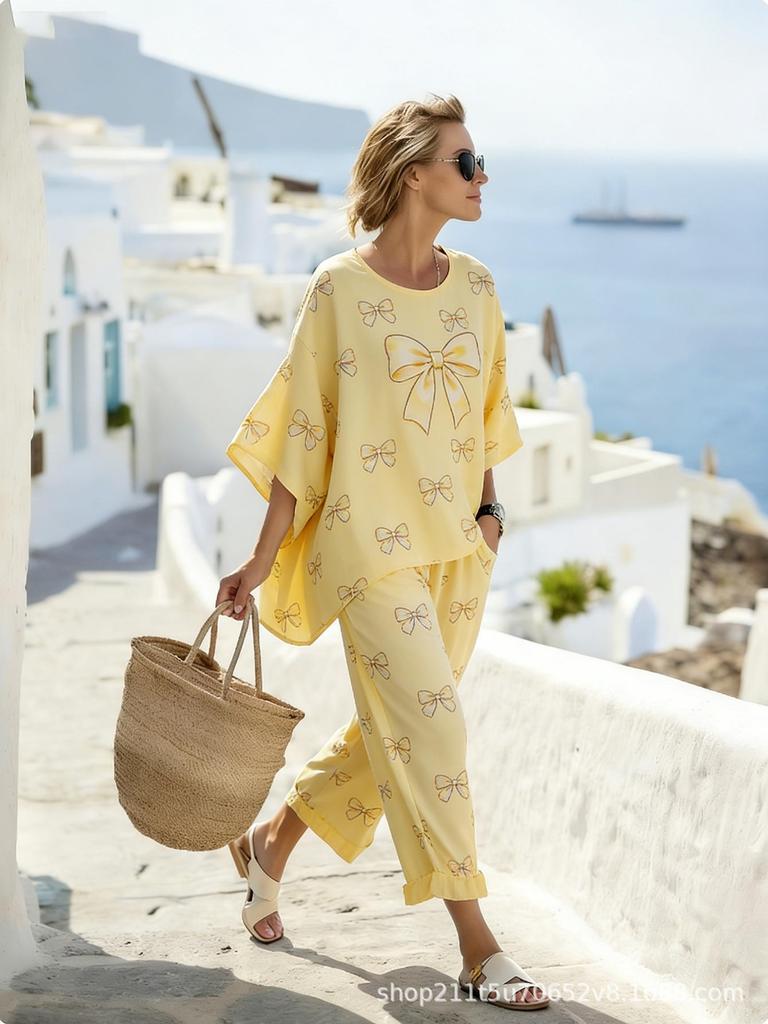 1116 European and American women's bohemian print casual suit