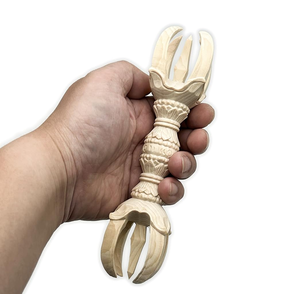 HU Trading Wooden Carved Buddhist Fixtures Five-Kanku Pestle 18cm Dharma Instrument Vajra Pestle Esoteric Buddhist Dharma Tool G27898