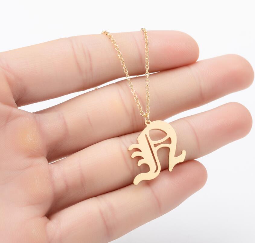 Gothic Old English Initial Necklace Stainless Steel Monogram 26 Letter Alphabet Necklace Jewelry Accessories Collier Femme