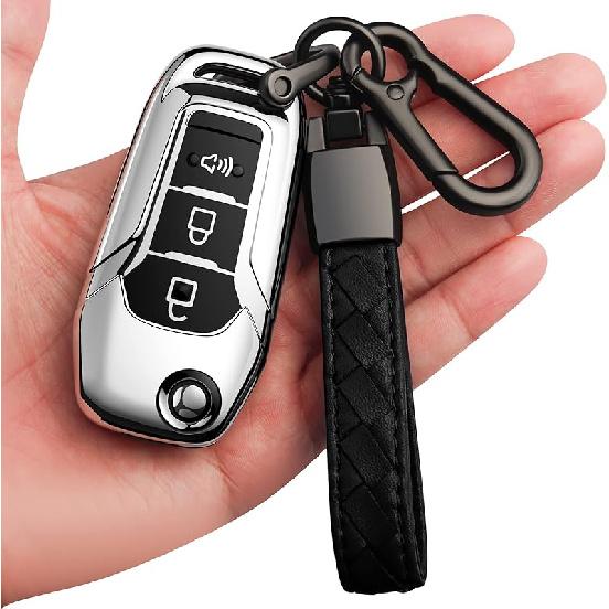 Sindeda Ford Key Fob Cover with Keychain, Soft Full Protection Key Shell, Compatible with Ford F150 F250 F350 F450 F550 Explorer Ranger Escape, Red