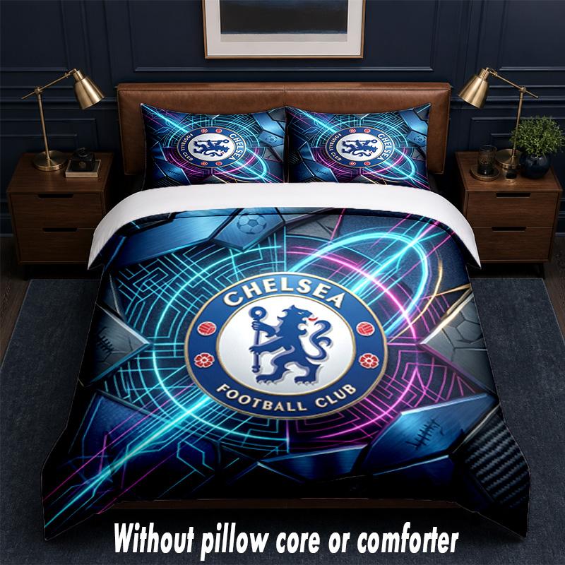 Chelsea FC Design Bed Bedding Set 1 Duvet Cover + 2 Pillowcases Soft Breathable Household Bed Linens