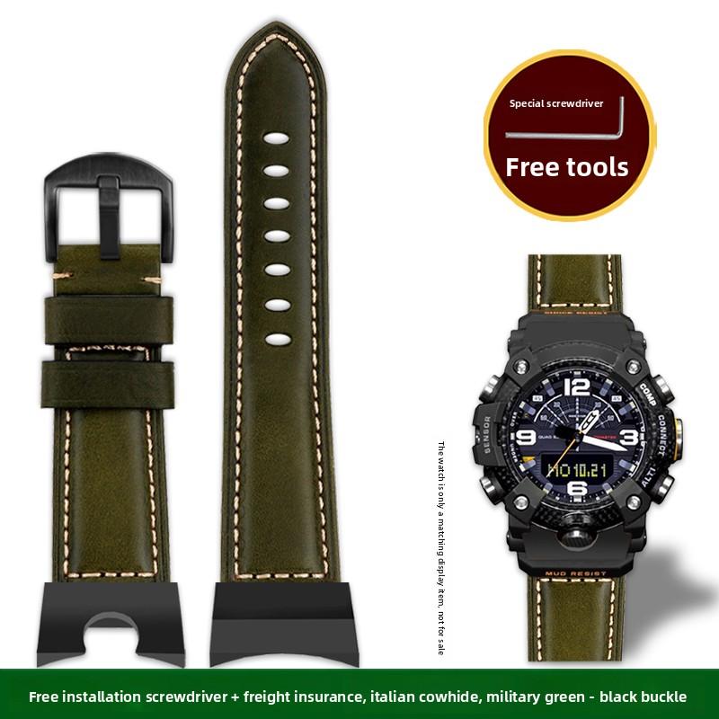 GG-B100 Bracelet de montre en cuir de vachette italienne Pour Casio G-Shock Little Mud King GG B100 Bracelet vintage en cuir véritable pour homme