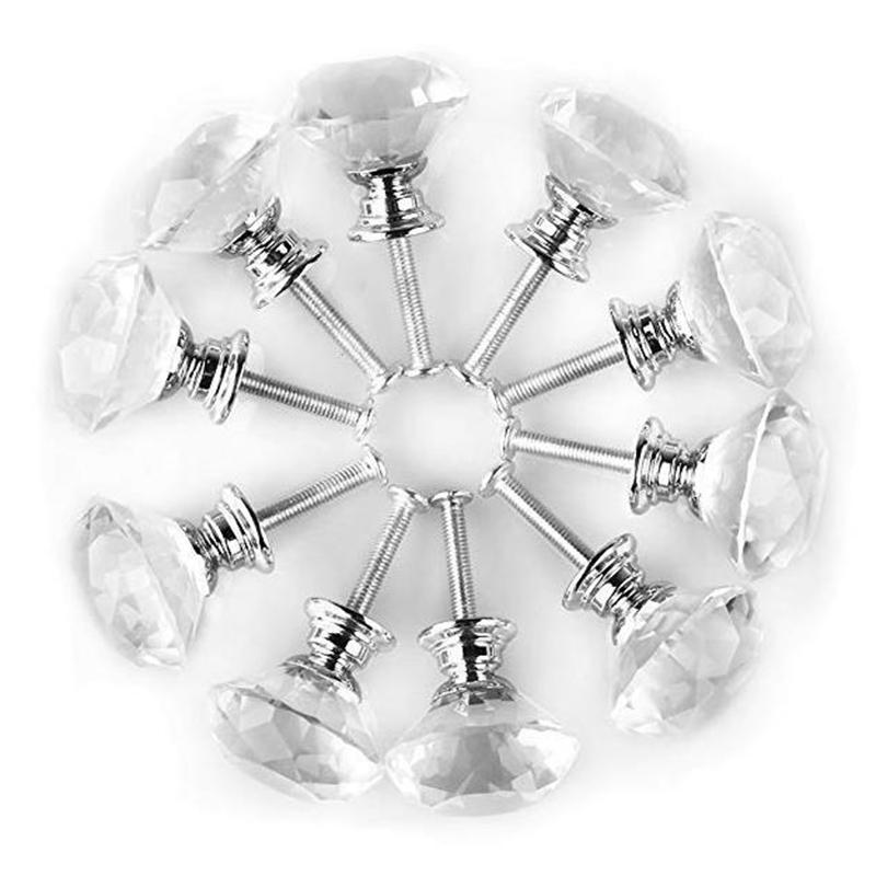 10 Pcs Diamond Shape Design Crystal Glass Door Knobs Cupboard Drawer Pull Kitchen Cabinet Door Wardrobe Handles Hardware