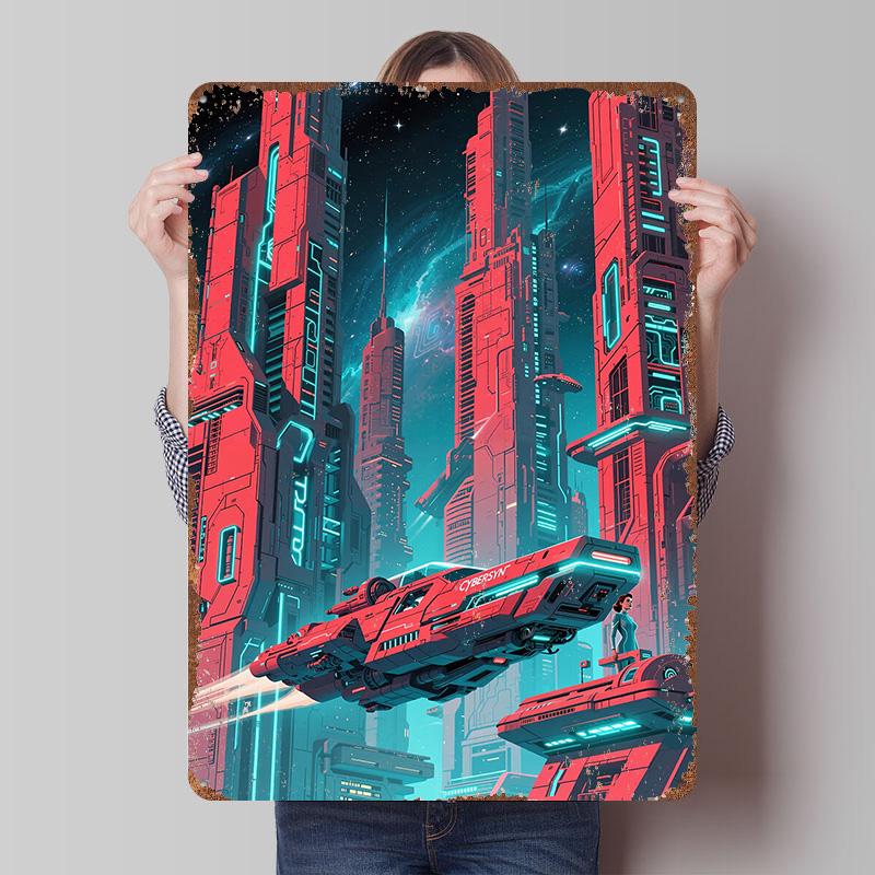 

Cybersyn Cityscape Poster Customized Wall Art Vintage Metal Signs Retro Tin Plaque for Man Cave Decoration At Home Desk Decor 7.9x11.8In(20x30cm)
