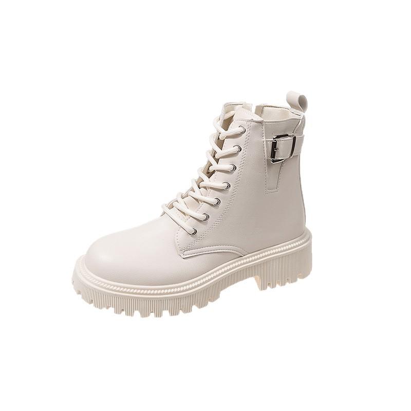 Large Size Short Boots Women's 2025 Martin Boots Women's British Style Belt Buckle Lace-up Black Short Boots Autumn and Winter Boots