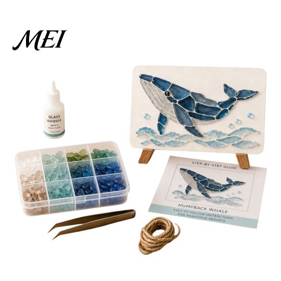 Nautical Beach Theme Craft DIY Sea Glass Art Mosaic Kit, Ocean Animal Themed Set for Adults Environmental Friendly Materials Beginner, Handmade