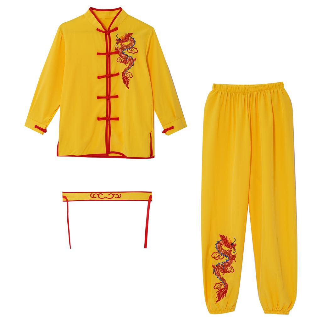 Unisex Kung Fu Performance Set für Kinder: Authentisches Chinesisches Kampfsport-Anzug mit Drachen-Design für Wettkampf & Show