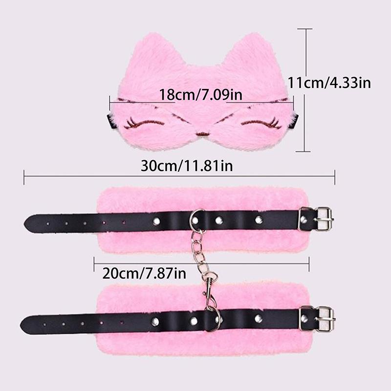 Adjustable PU Leather Plush Handcuffs Blindfold Restraints Bondage Sex Toy Accessories For Women Adults Games