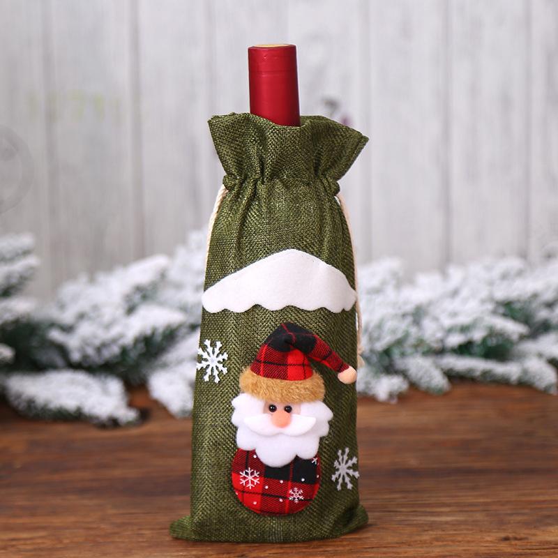 Christmas Wine Bottle Cover,Linen Christmas New Champagne Wine Bottle Cloth Cover Bottle Bag Dining Table Decoration