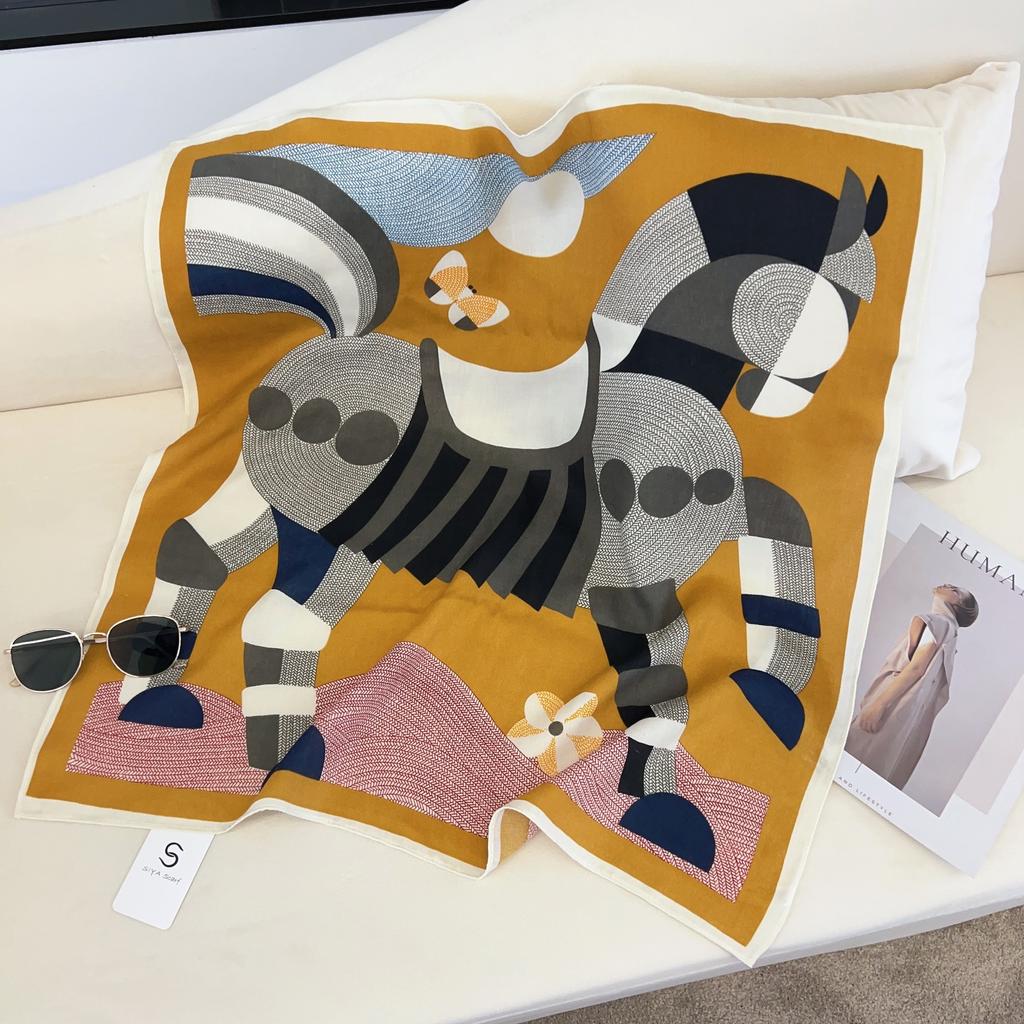2024 New Fashionable Versatile Silk Scarf 68 Cm Printed Sunscreen Decorative Small Square Scarf Velvet Texture Scarf