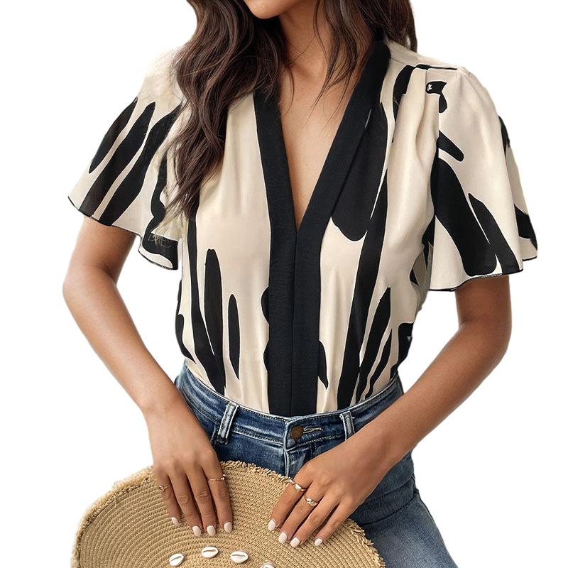 Summer Women's Jumpsuit Temperament Elegant Geometric Pattern Shirt Top