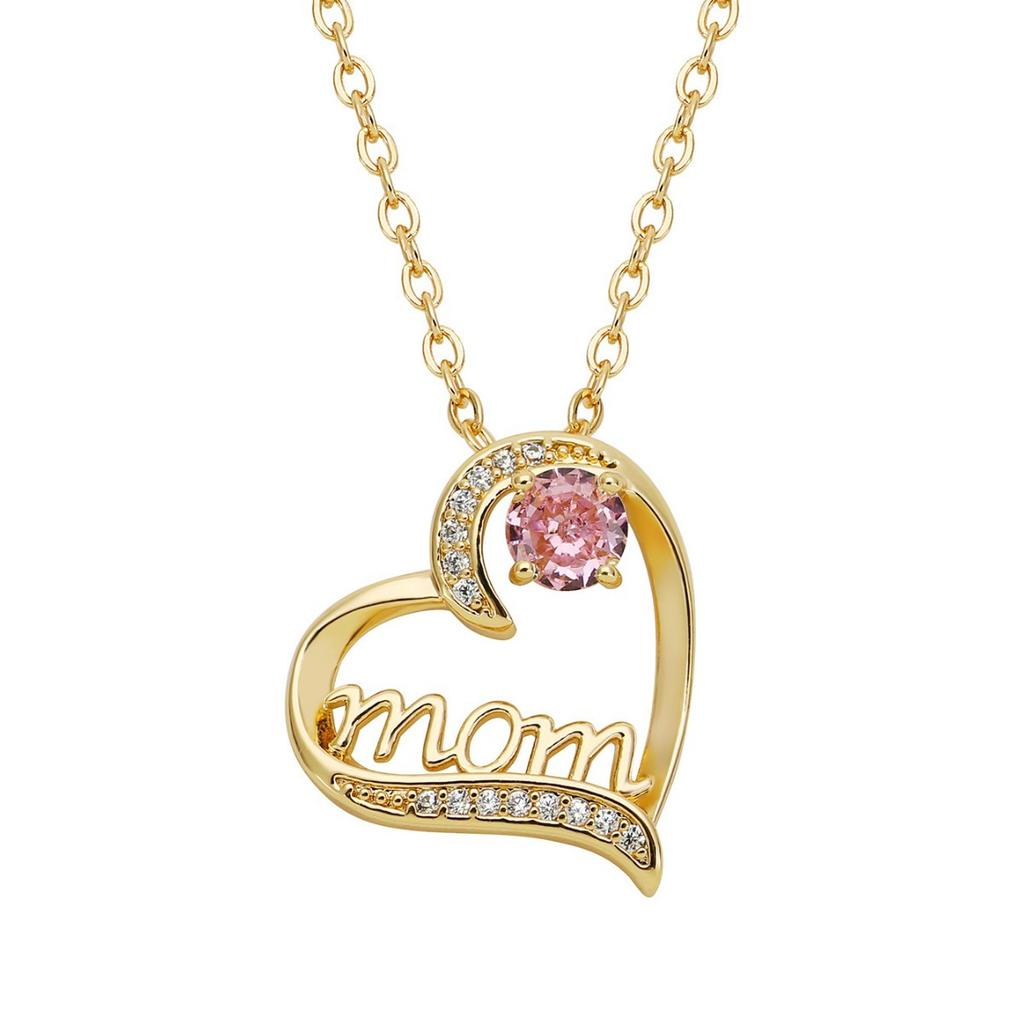 Gold Tone Multi Zircon Heart Pendant Necklace Elegant Versatile Gift For Mom On Mothers Day