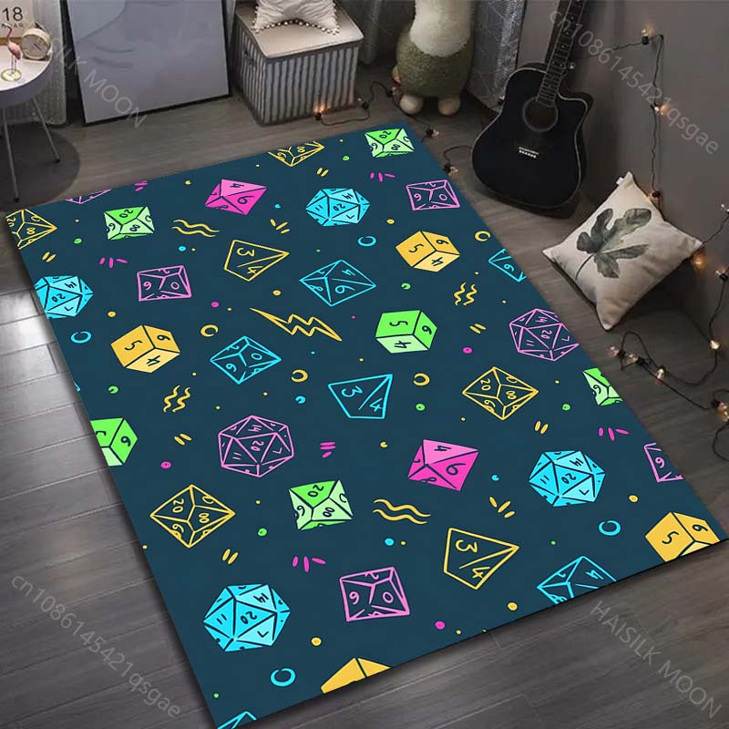 1PC Classic Game Dice Print Carpet Rug for Living Room Bedroom Sofa Doormat Decor Kids Play Home Area Rug Non-slip Floor Mat