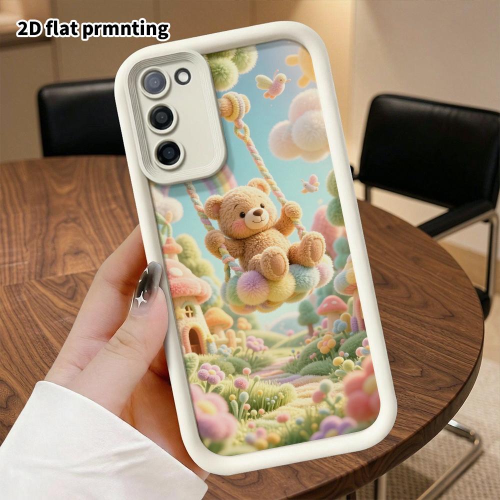 Phone case: 2D flat design suitable for Samsung Galaxy A34 A35 M05 M06 S20 S22 S21 FE Plus 5G protective case, little bear swinging, perfect Christmas