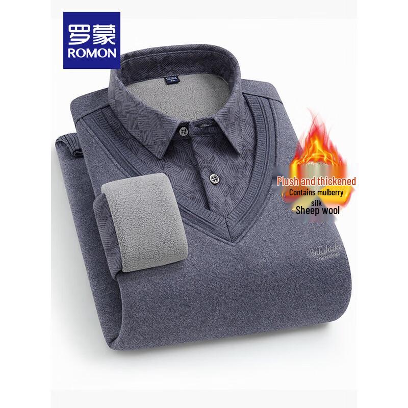 ROMON Men's Faux Two-Piece Warm Knit Pullover 7Z111605