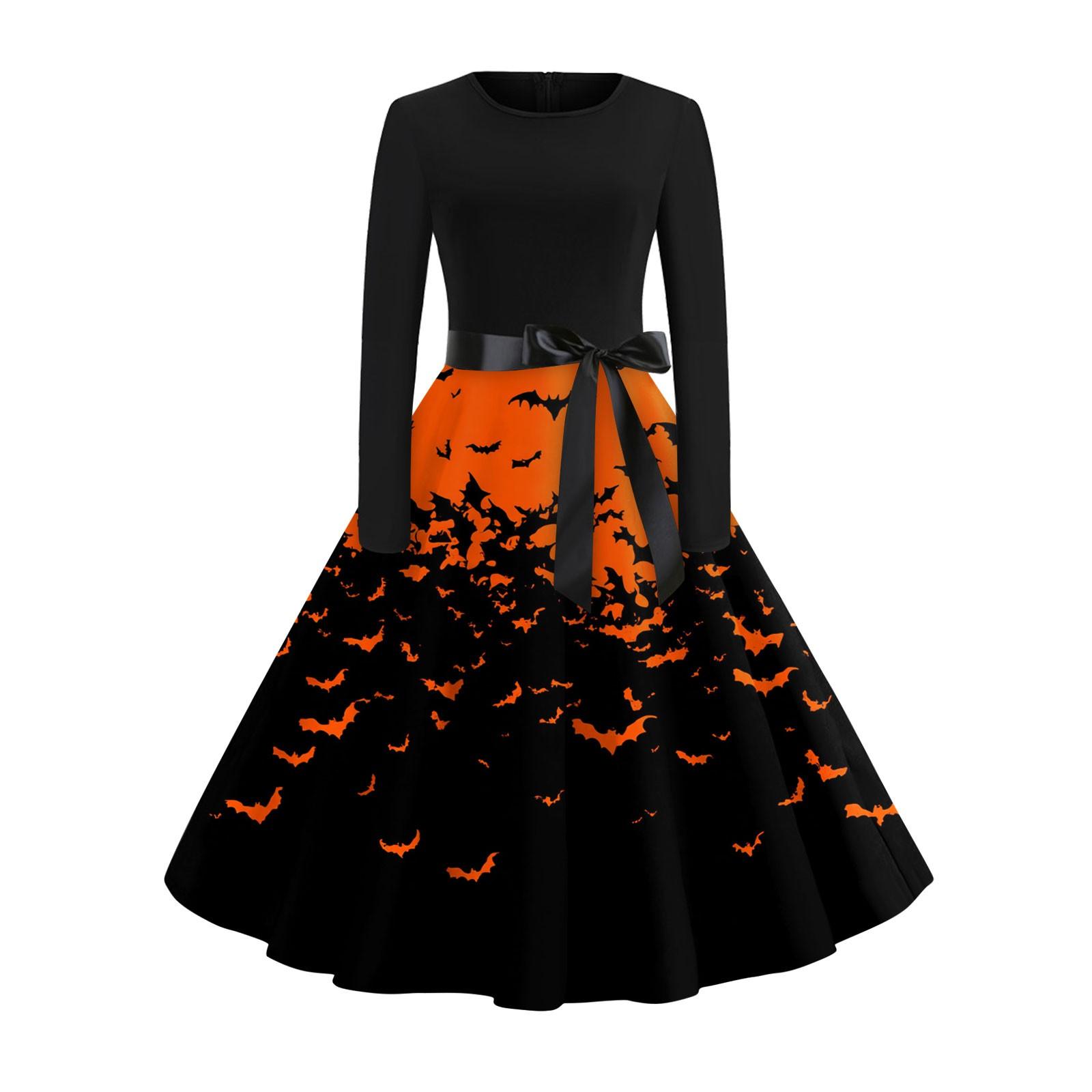 

Women s Fashion Casual Round Neck Halloween Print Long Sleeve Dress S
