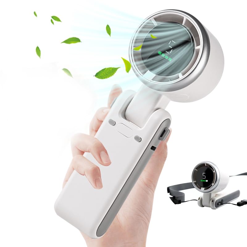 Portable Handheld Small Tabletop USB Neck 3600mAh High Up To 12 Hours of Mini 5 Speed Strong Handy Fan Neck Tabletop USB LED Digital Portable