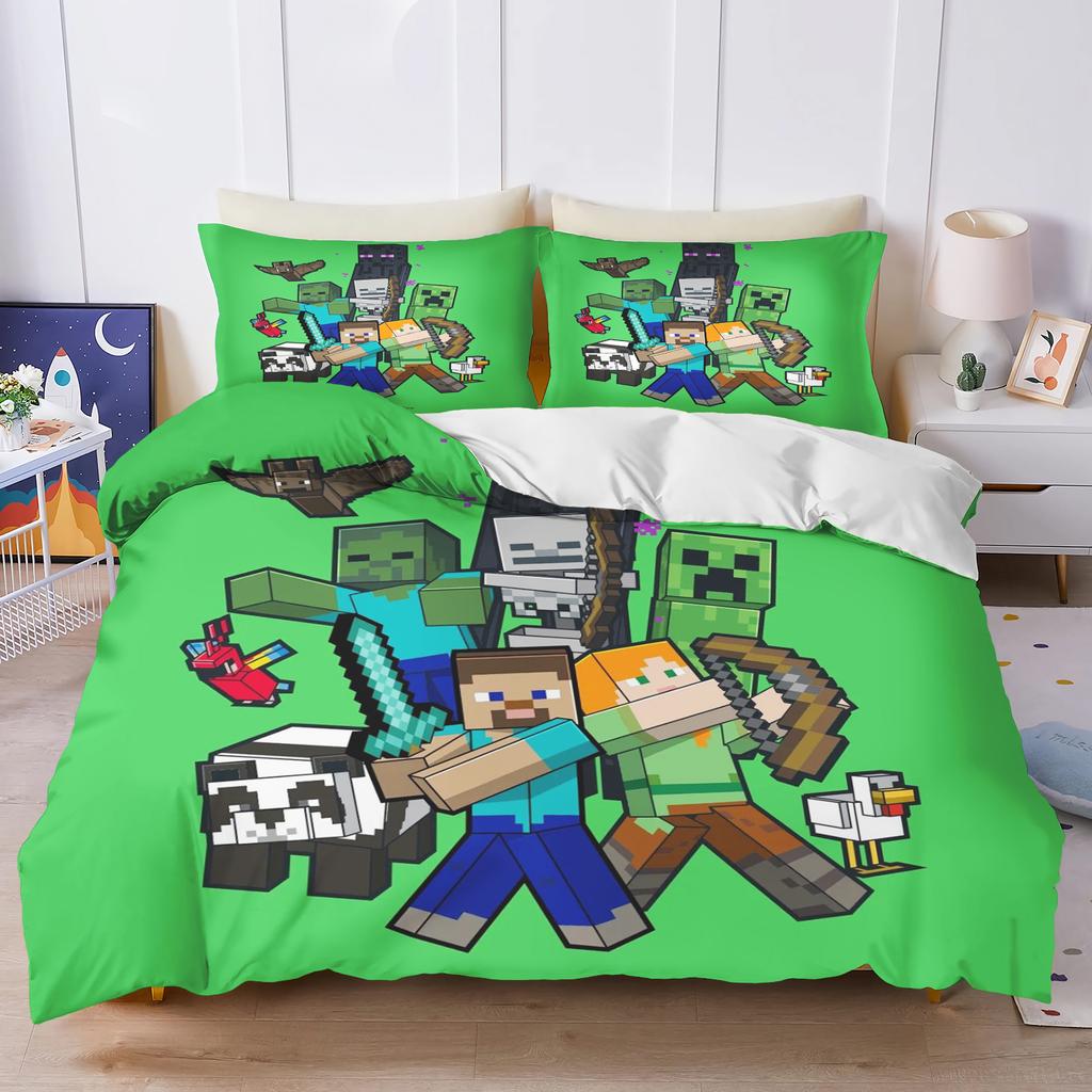 M-Minecraft 100% PolyesterAnime Printed Bedding Set Duvet Cover Queen Cotton Cute Printed Cartoon Quilt Cover