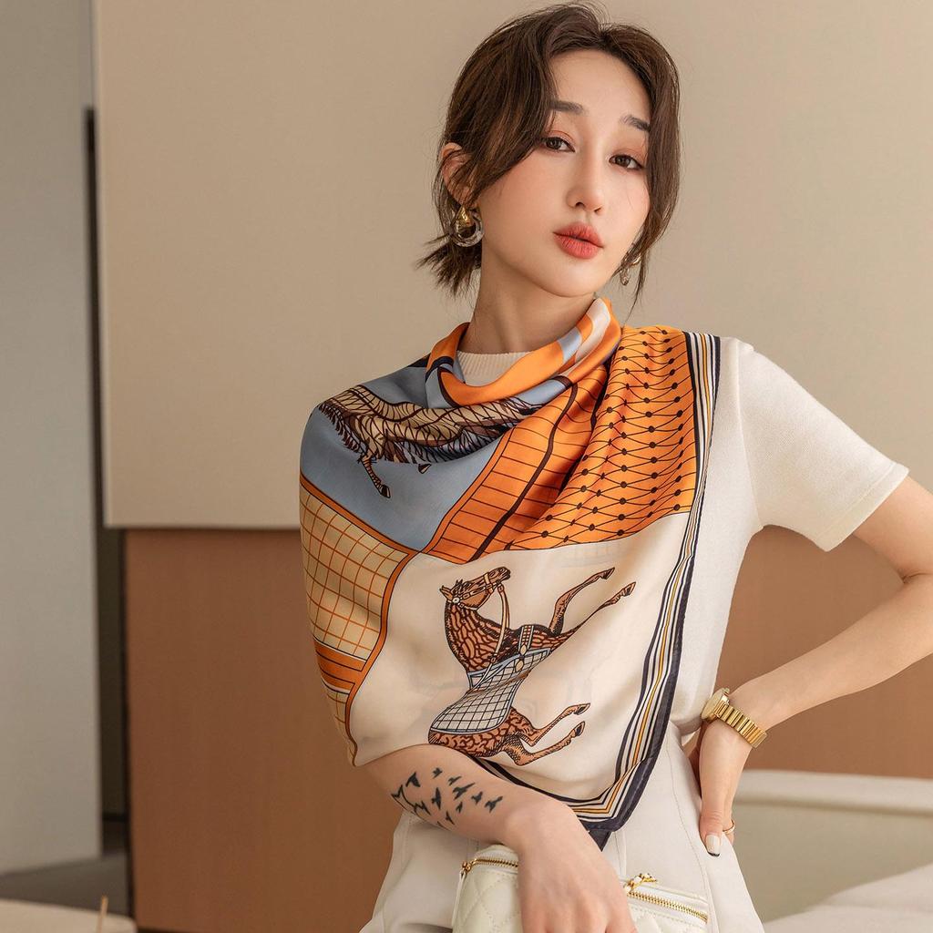 Damen 110cm Bedruckter Kunstseidenschal: Vielseitiges Hals-, Strand- und Sonnenschutz-Wickeltuch