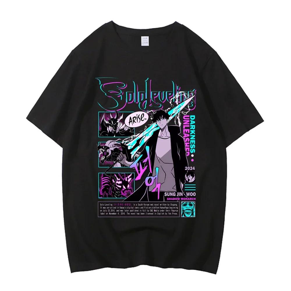 ZX TEE Hot Solo Leveling T Shirt Men Women Sung Jinwoo Anime Graphic T Shirts High Quality Cotton Short Sleeve Tees Streetwear Male