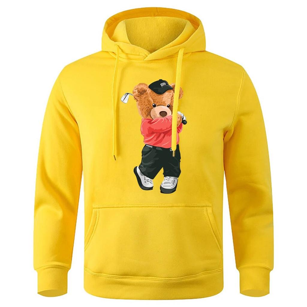 Strýček Teddy Bear hraje golf Potisk Unisex Mikina Velká volná Fleecová tepláková souprava Základní Běžné Sportovní Mikiny Klasické Kreativní Mikiny s kapucí
