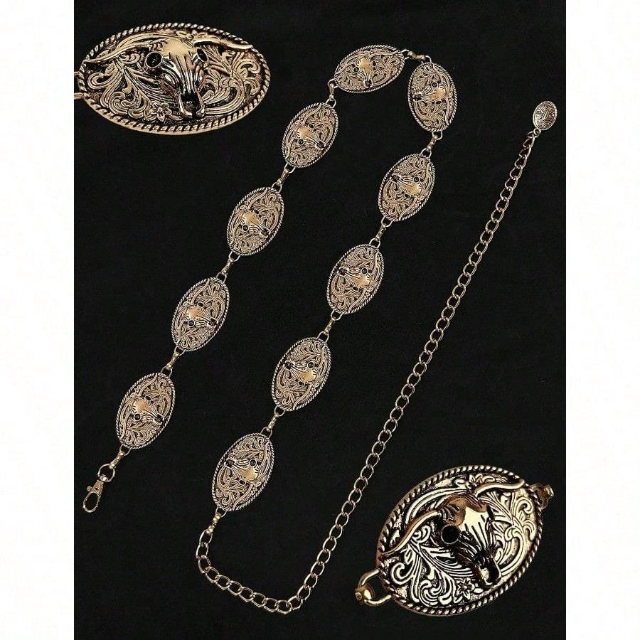 Western Metal Concho Belt For Women Cowgirl Chain Belts For Dresses Jeans Country Concert Outfit