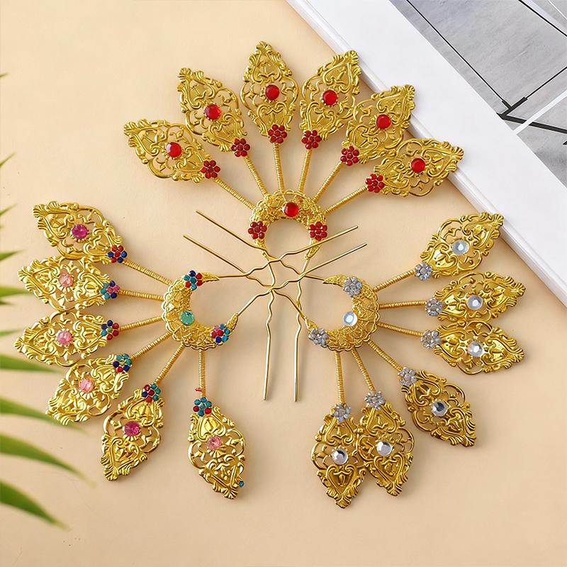 1PC Elegant Performance Flower Soft Gloss Alloy Hairpin Ethnic Style Hairpin