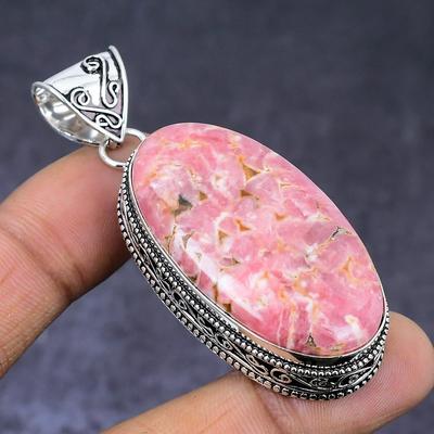Natural Rhodochrosite Gemstone 925 Steling Silver Jewelry Pendant 2.40" u6C69